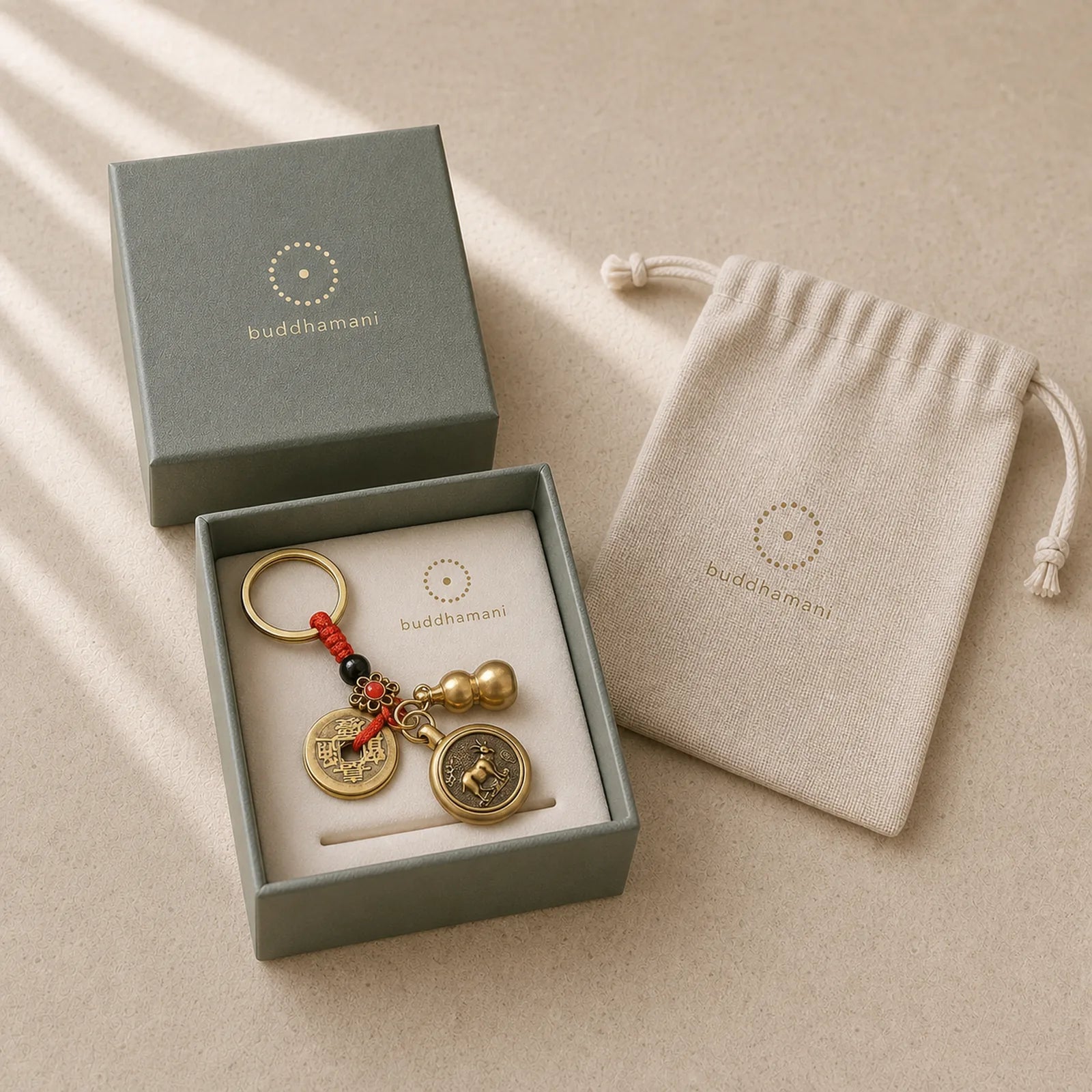 Copper Chinese Zodiac Five Emperor Coins Red String Wealth Keychains featuring Copper, Five Emperor Coins, Red String