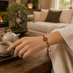 Copper Coin Fortune Red String Weave Bracelet featuring Copper, Red String