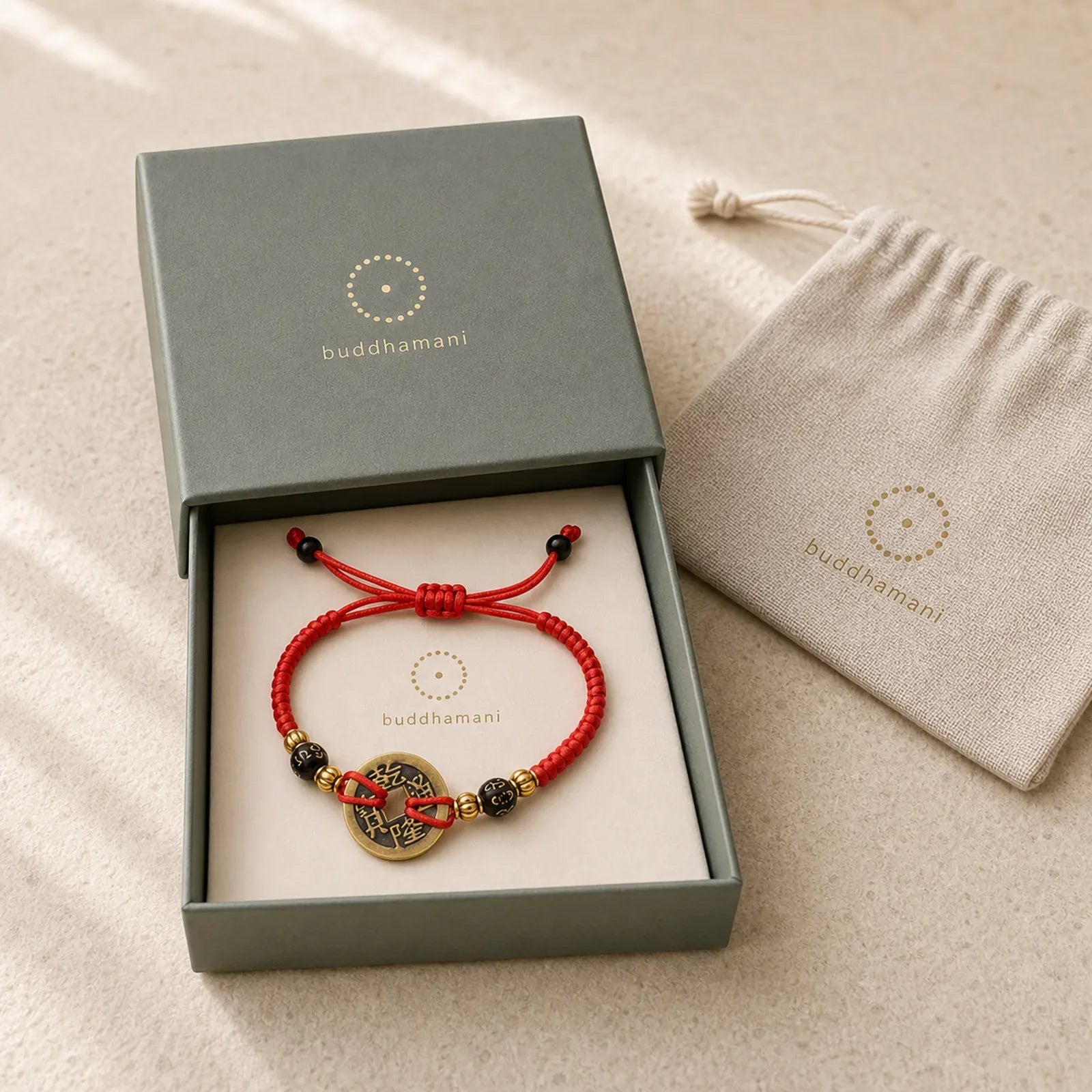 Copper Coin Fortune Red String Weave Bracelet featuring Copper, Red String