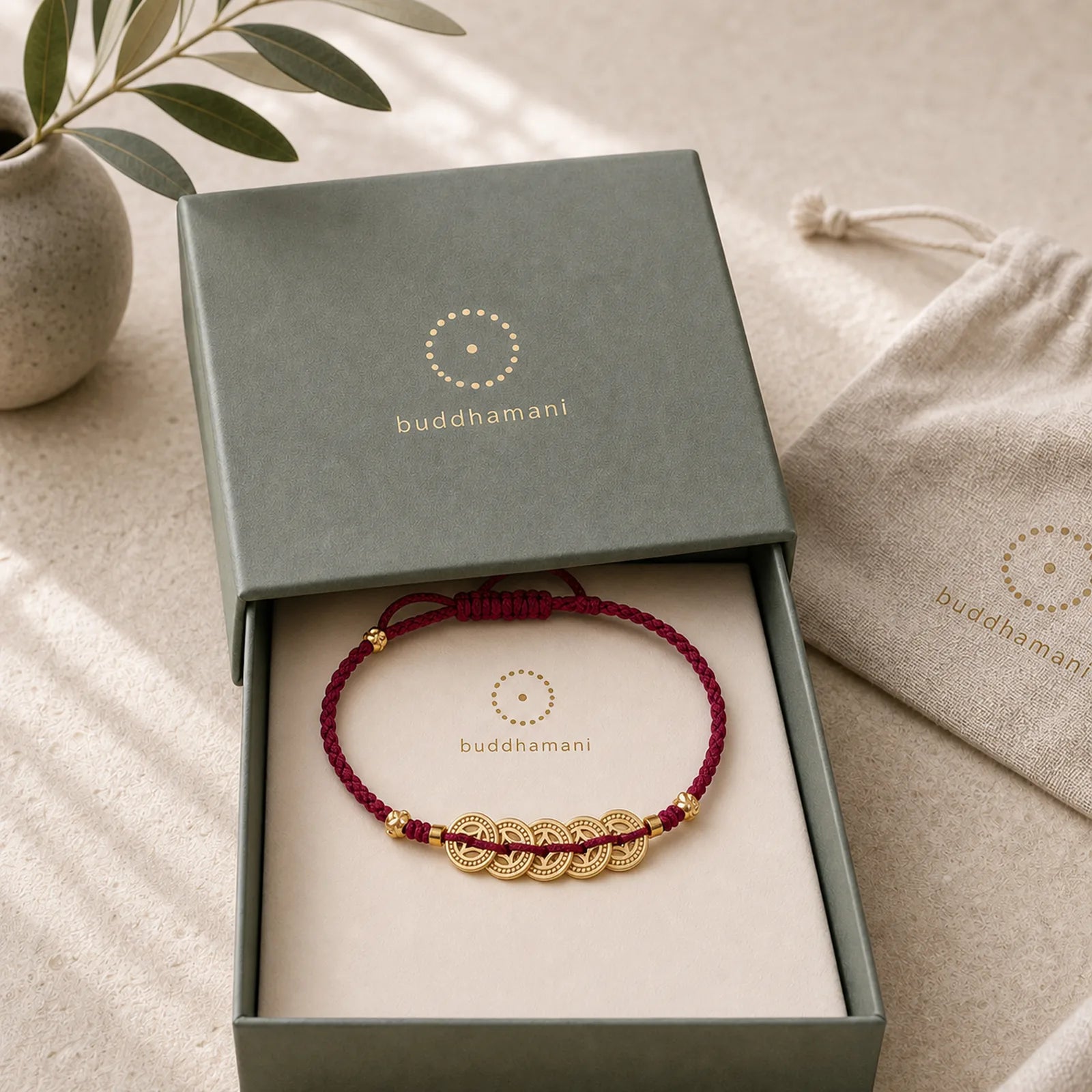 Copper Coin Fortune Tree Luck Strength Braided Bracelet featuring Copper, Red String