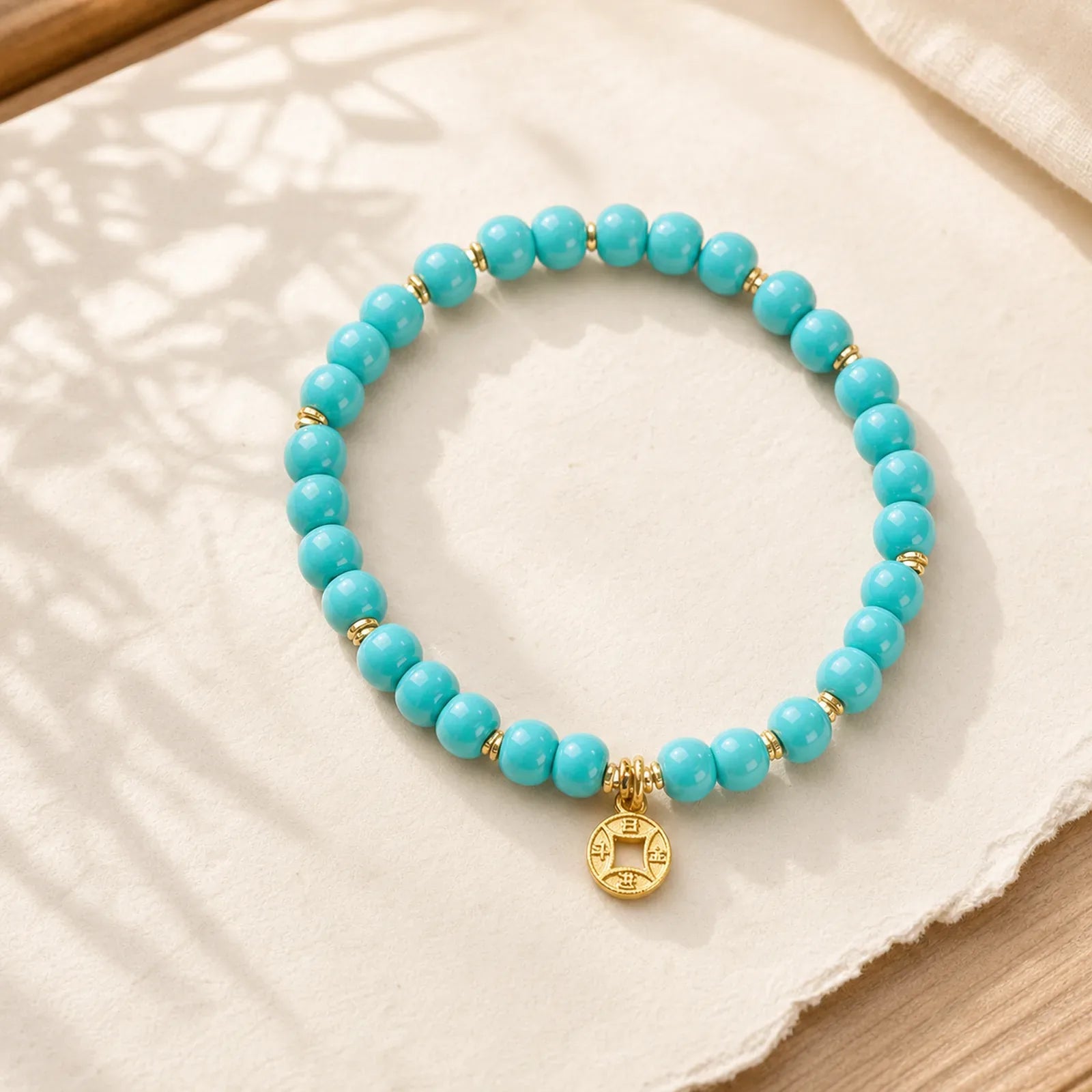 Copper Coins Charm Imitation Turquoise Bracelet featuring Copper, Turquoise