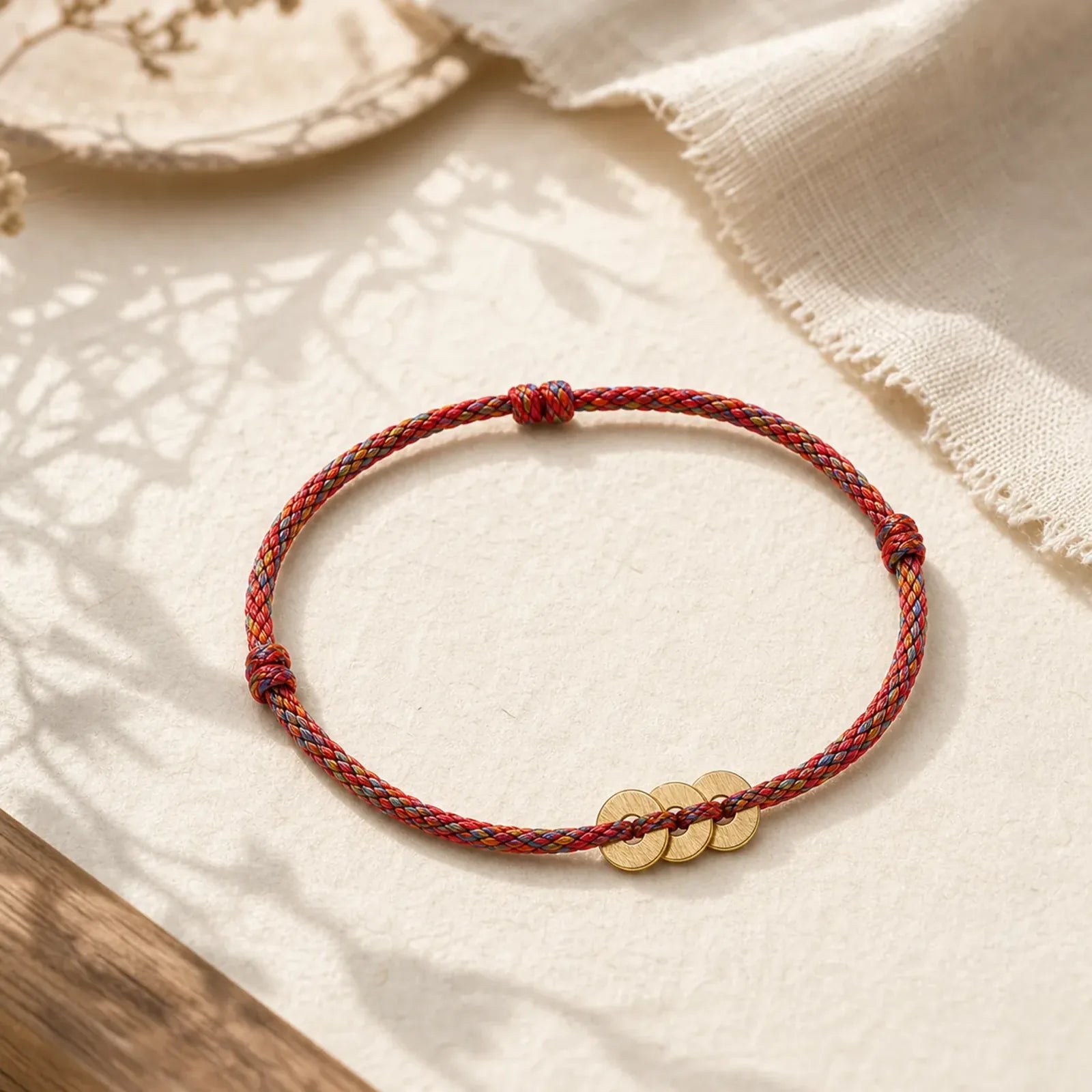Copper Coins Hand-Woven Red Multicolor String Luck Bracelet featuring Copper, Red String