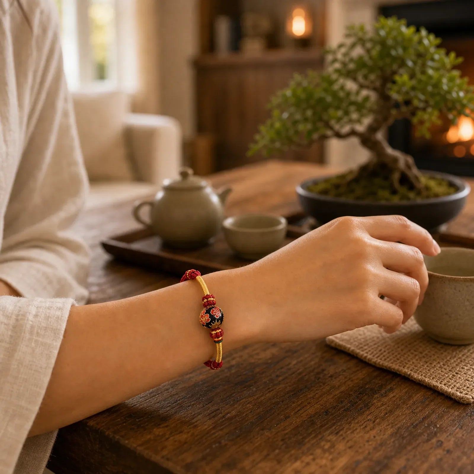 Copper Dragon Bead Red String Strength Braided Bracelet featuring Copper, Dragon, Red String