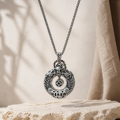 Copper Dragon Fu Character Peace Buckle Wealth Relief Carving Vintage Necklace featuring Copper, Dragon, Fu Character