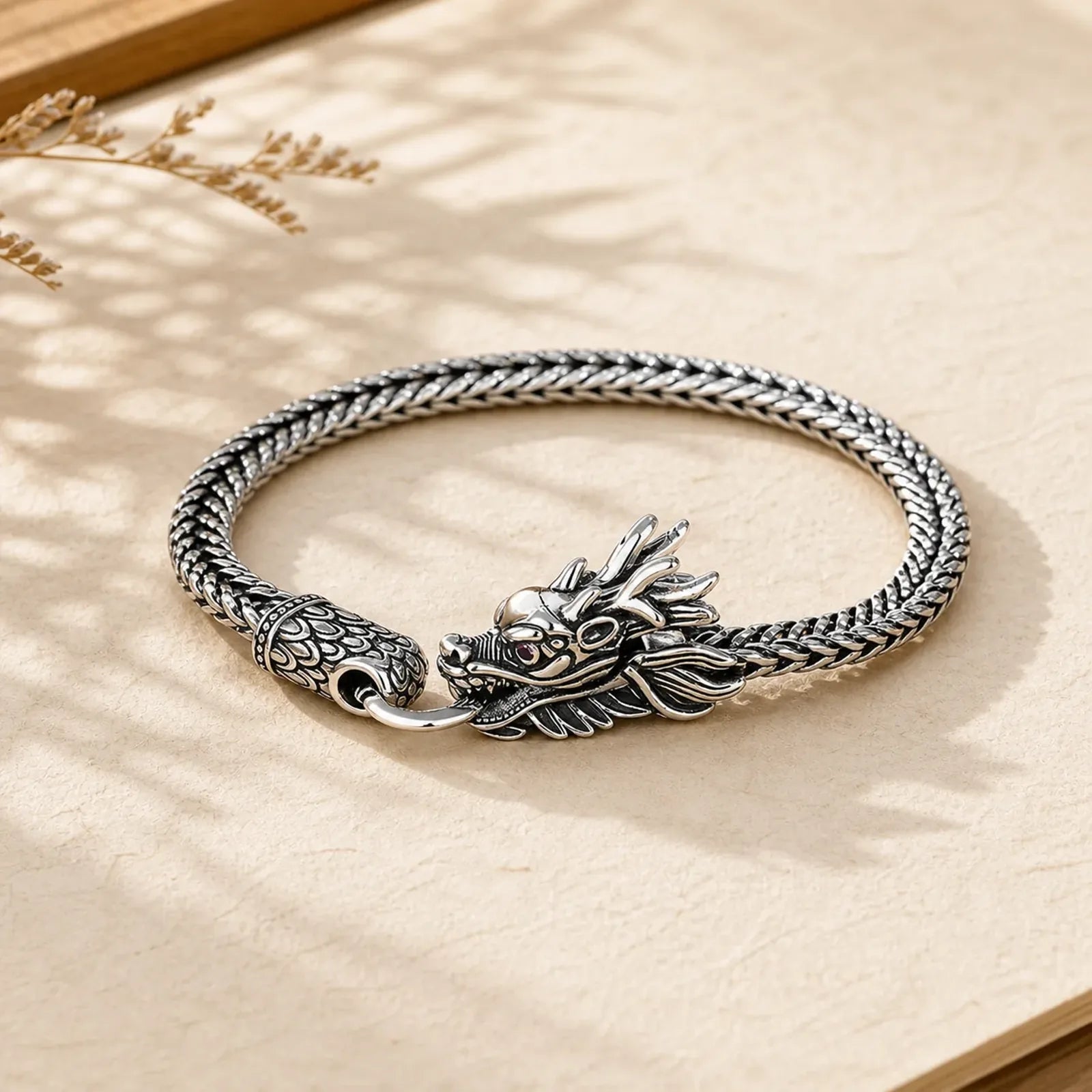 Copper Dragon Strength Silver Tone Retro Braided Bracelet featuring Copper, Dragon, Silver