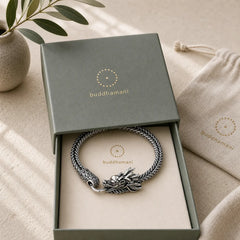 Copper Dragon Strength Silver Tone Retro Braided Bracelet featuring Copper, Dragon, Silver