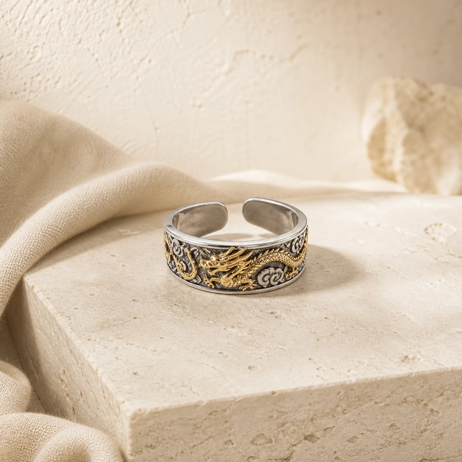 Copper Dragon Tang Dynasty Flower Design Strength Adjustable Ring featuring Copper, Dragon, Tang Dynasty Flower Design