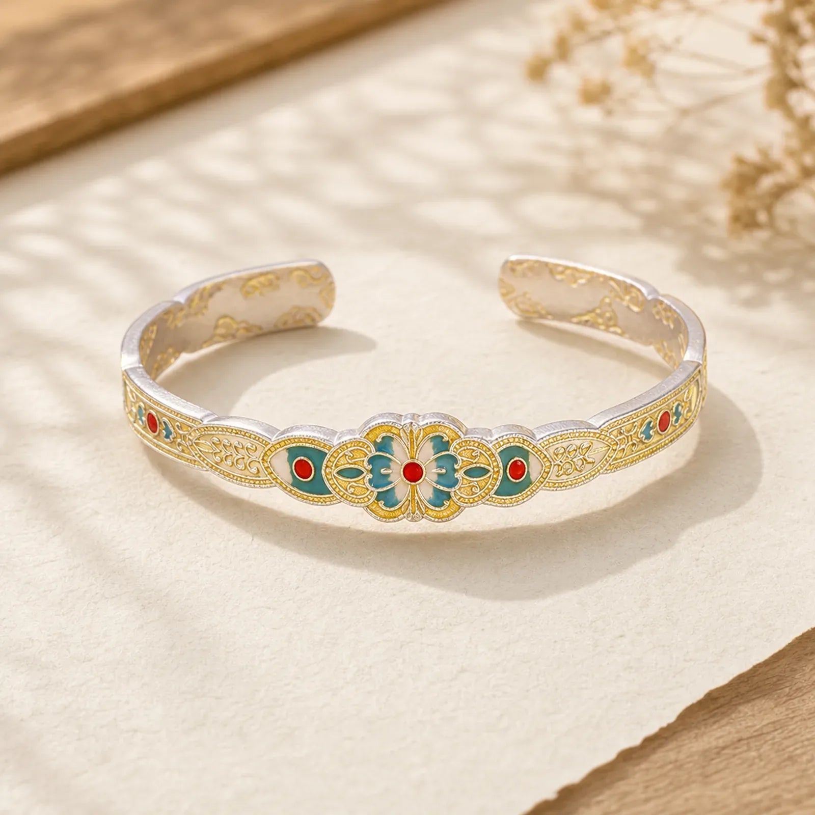 Copper Enamel Butterfly Freedom Cuff Bracelet featuring Copper, Butterfly, Feng Shui Butterfly