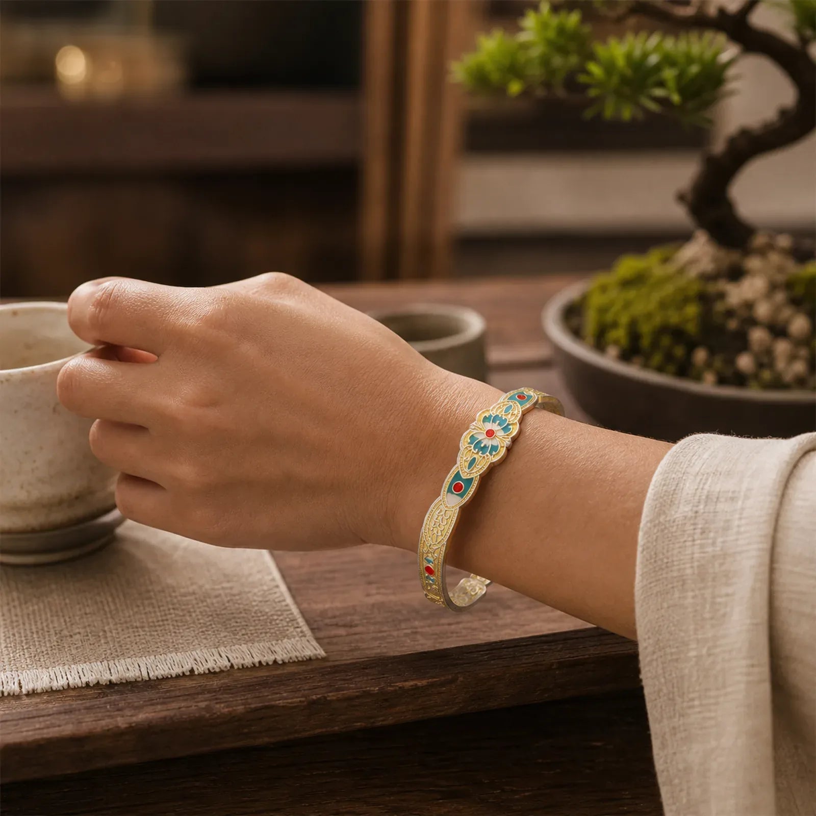 Copper Enamel Butterfly Freedom Cuff Bracelet featuring Copper, Butterfly, Feng Shui Butterfly