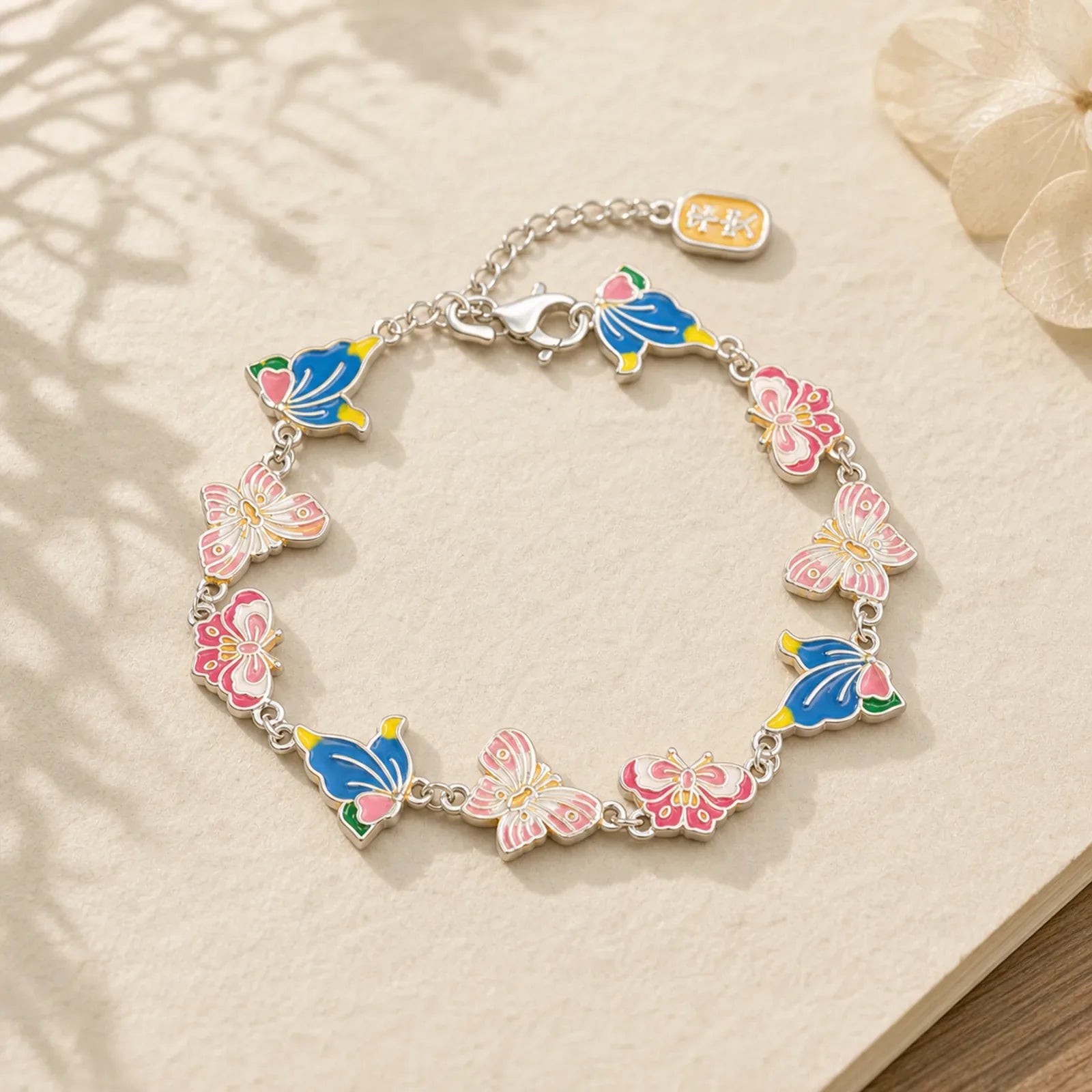 Copper Enamel Butterfly Love Adjustable Bracelet featuring Copper, Butterfly, Feng Shui Butterfly
