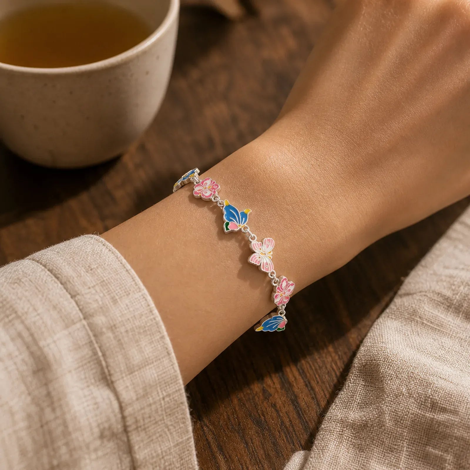 Copper Enamel Butterfly Love Adjustable Bracelet featuring Copper, Butterfly, Feng Shui Butterfly