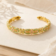 Copper Enamel Floral Balance Cuff Bracelet featuring Copper