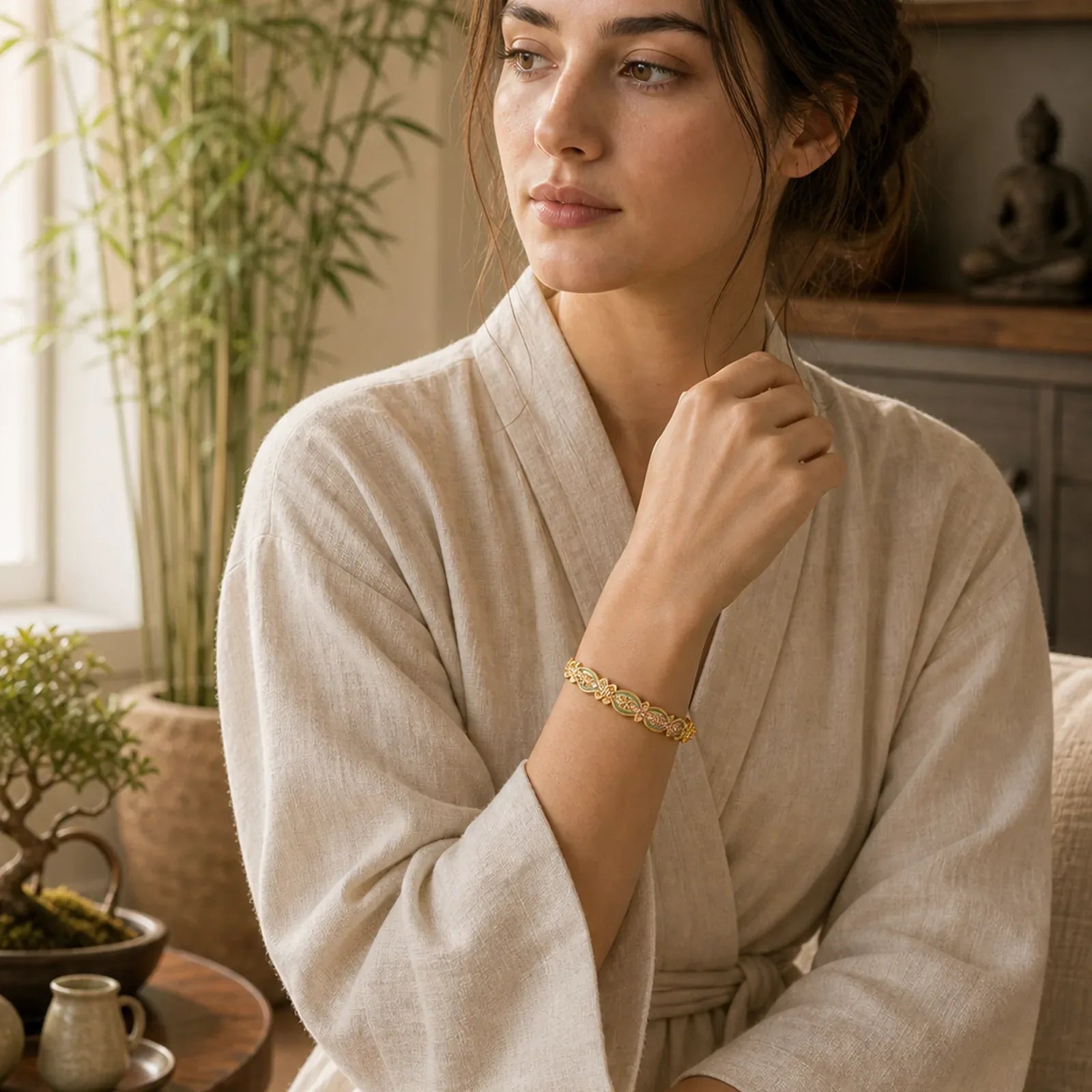 Copper Enamel Floral Balance Cuff Bracelet featuring Copper