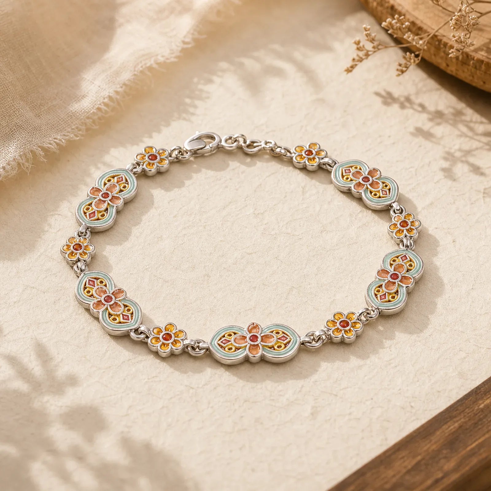 Copper Enamel Floral Pattern Healing Bracelet featuring Copper