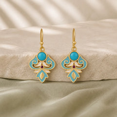Copper Enamel Turquoise Positive Drop Earrings featuring Copper, Turquoise