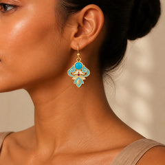Copper Enamel Turquoise Positive Drop Earrings featuring Copper, Turquoise