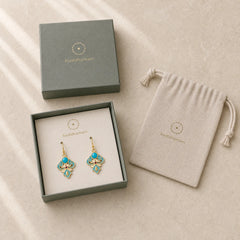 Copper Enamel Turquoise Positive Drop Earrings featuring Copper, Turquoise
