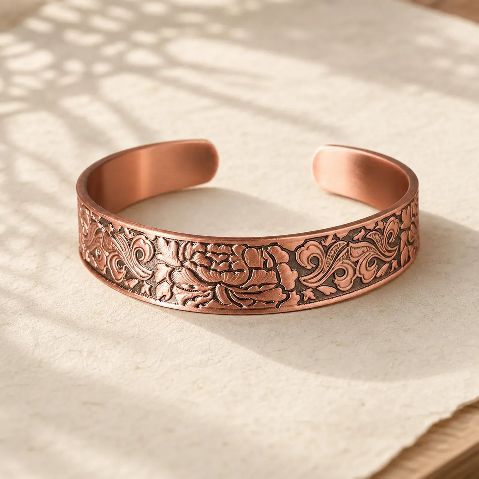 Copper Flower Open Balance Luck Adjustable Cuff Bracelet Bangle featuring Copper