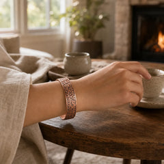 Copper Flower Open Balance Luck Adjustable Cuff Bracelet Bangle featuring Copper