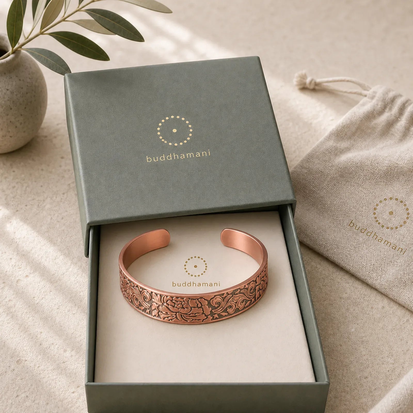 Copper Flower Open Balance Luck Adjustable Cuff Bracelet Bangle featuring Copper