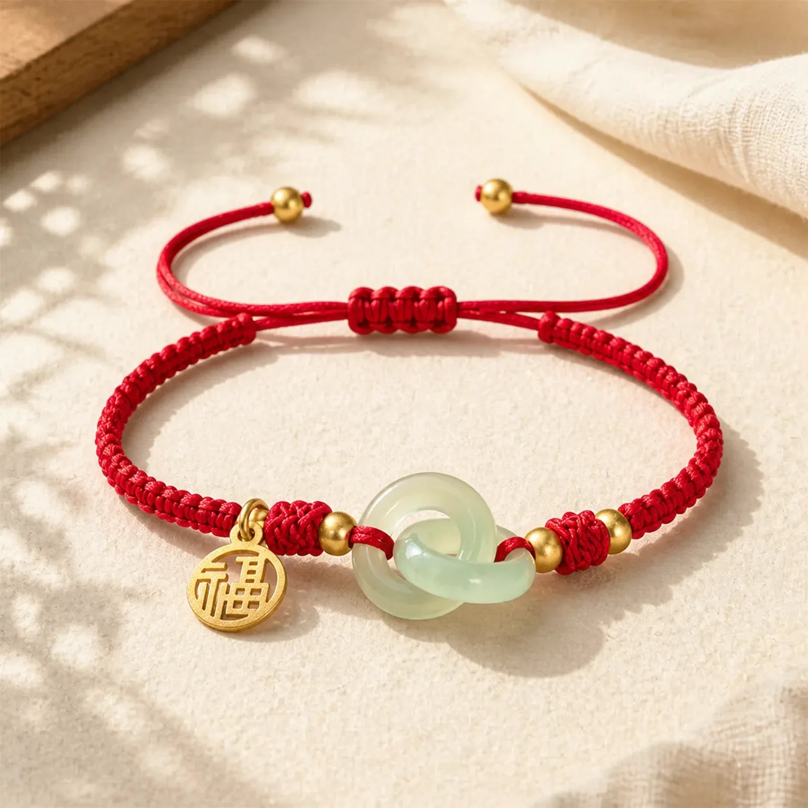 Copper Liuli Fu Character Luck Red String Bracelet featuring Copper, Fu Character, Red String