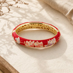 Copper Lotus Cloisonné Enamel Enlightenment Bangle Bracelet featuring Copper, Lotus, Lotus Symbol