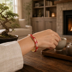 Copper Lotus Cloisonné Enamel Enlightenment Bangle Bracelet featuring Copper, Lotus, Lotus Symbol