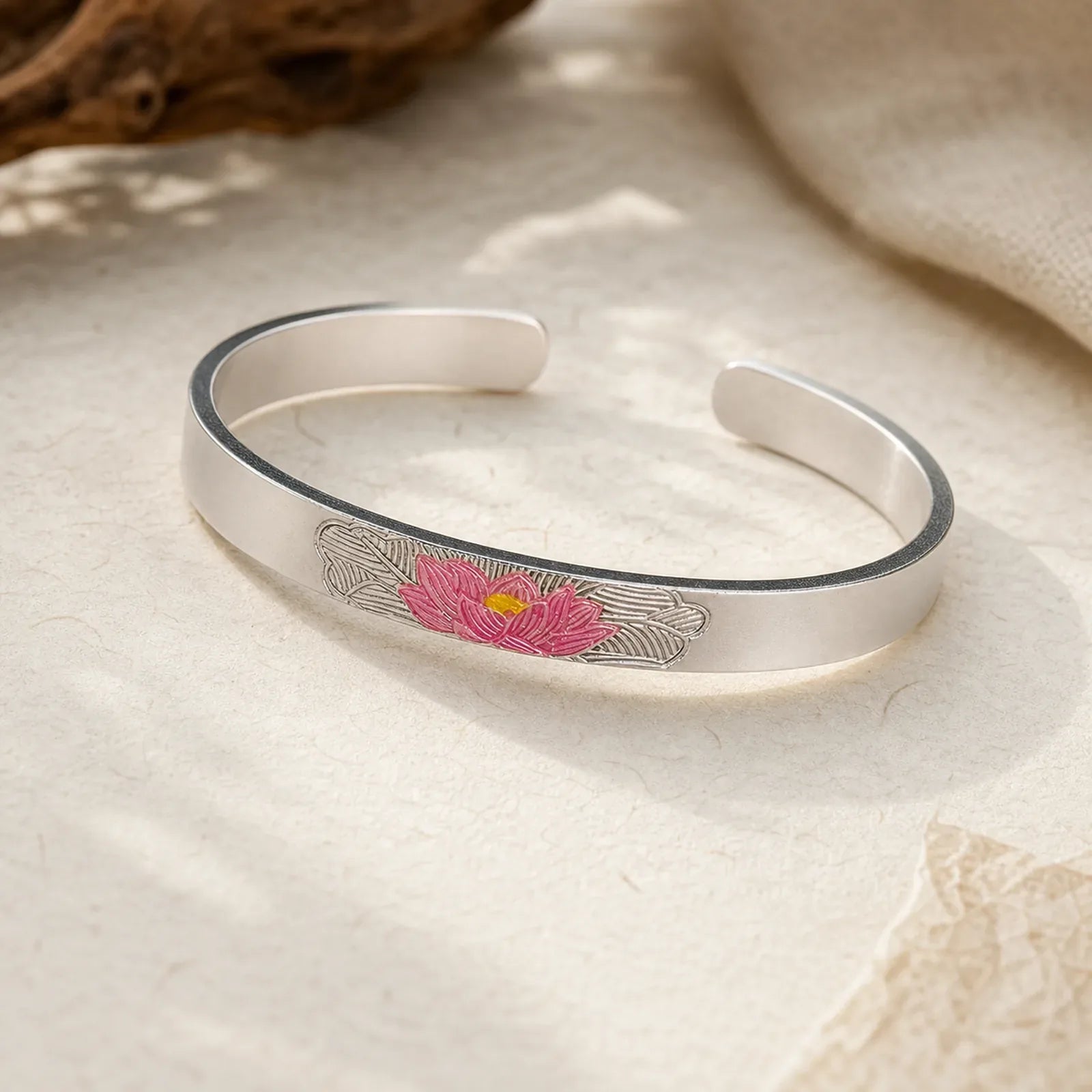 Copper Lotus Enamel Open Cuff Enlightenment Bracelet featuring Copper, Lotus, Lotus Symbol
