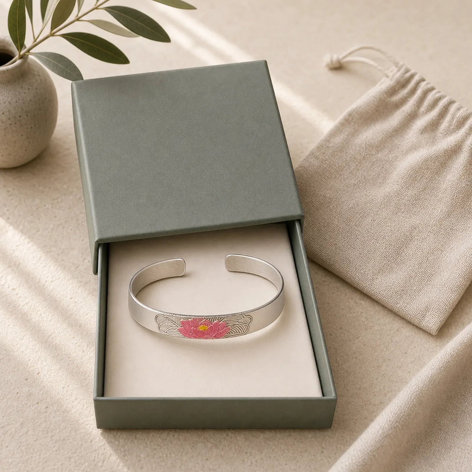 Copper Lotus Enamel Open Cuff Enlightenment Bracelet featuring Copper, Lotus, Lotus Symbol