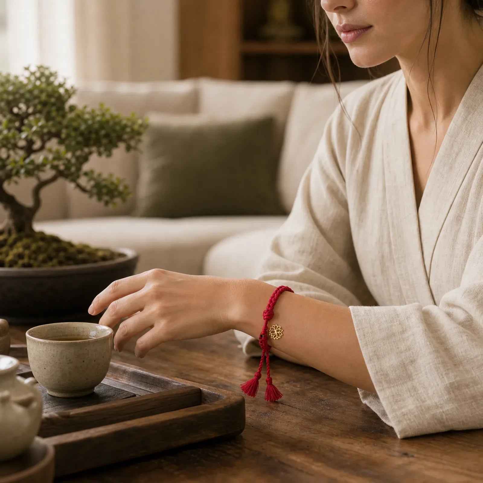 Copper Lotus Red String New beginning Bracelet featuring Copper, Lotus, Red String