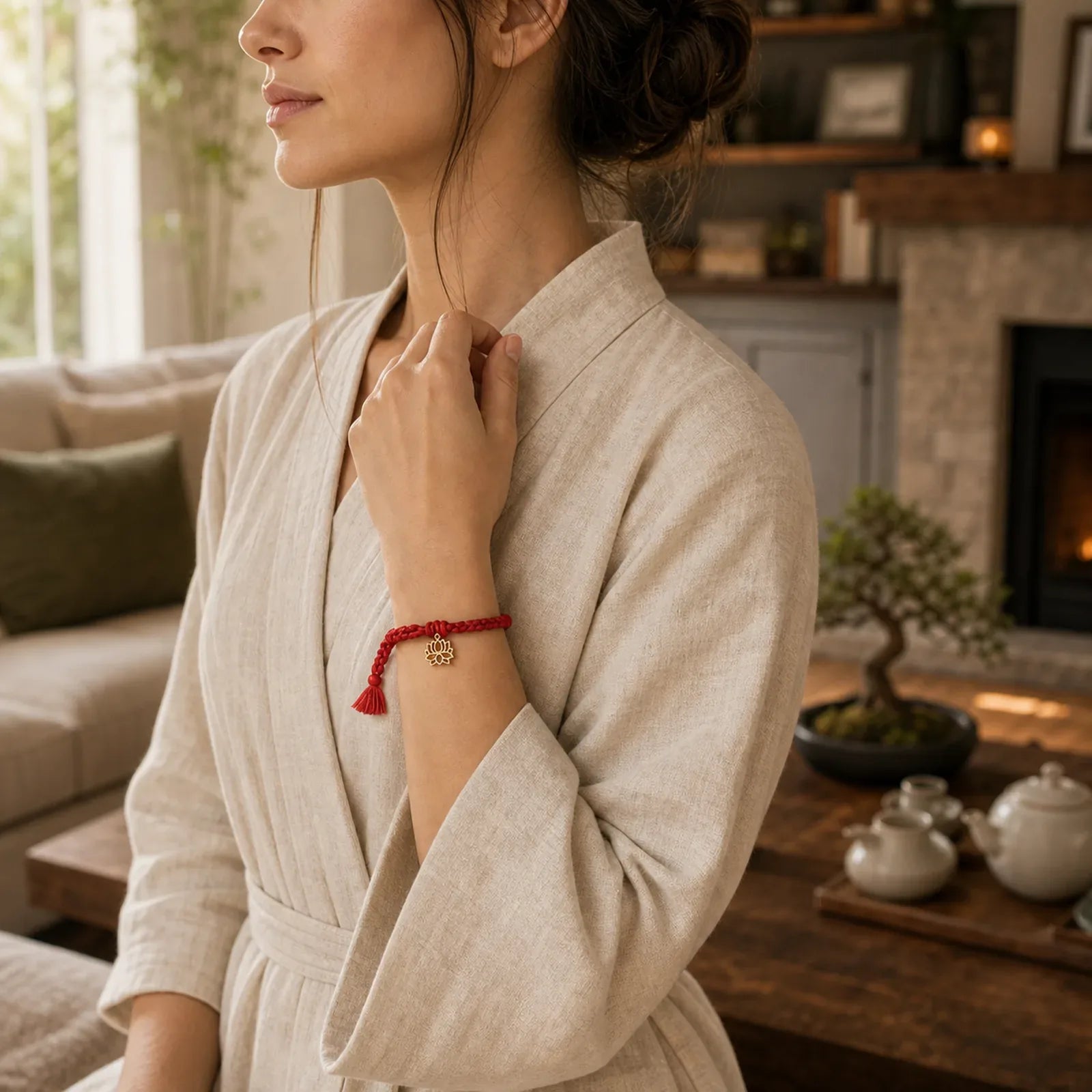 Copper Lotus Red String New beginning Bracelet featuring Copper, Lotus, Red String