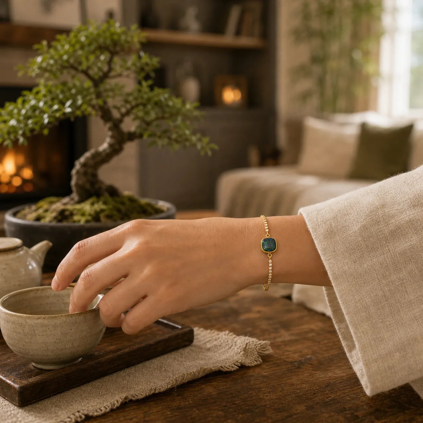 Copper Luck Song Brocade Square Adjustable Bracelet featuring Copper