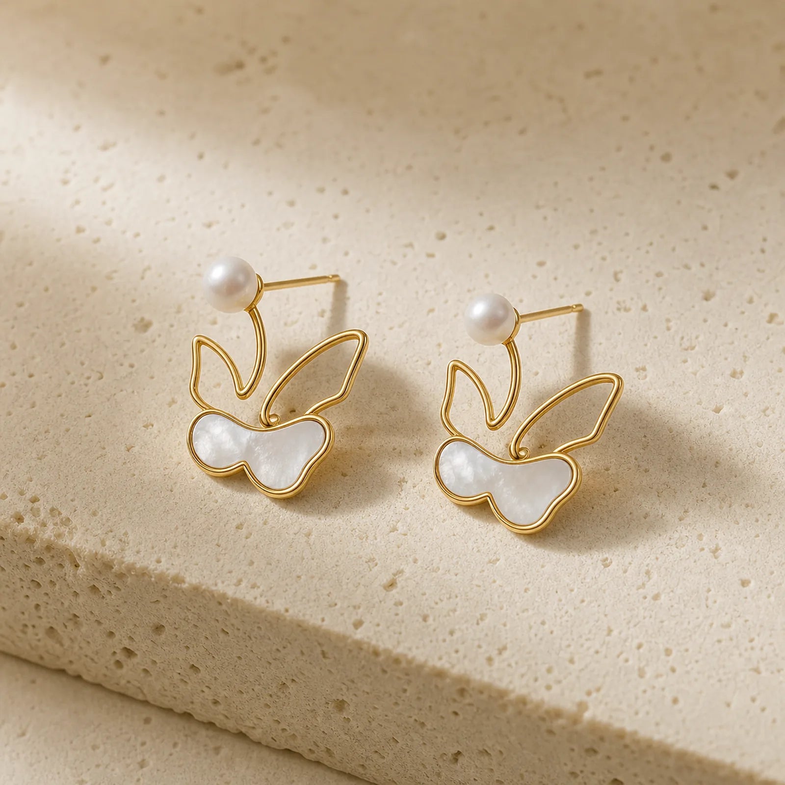 Copper Natural Pearl Butterfly Design Optimism Earrings featuring Copper, Pearl, Butterfly