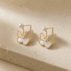 Copper Natural Pearl Butterfly Design Optimism Earrings featuring Copper, Pearl, Butterfly