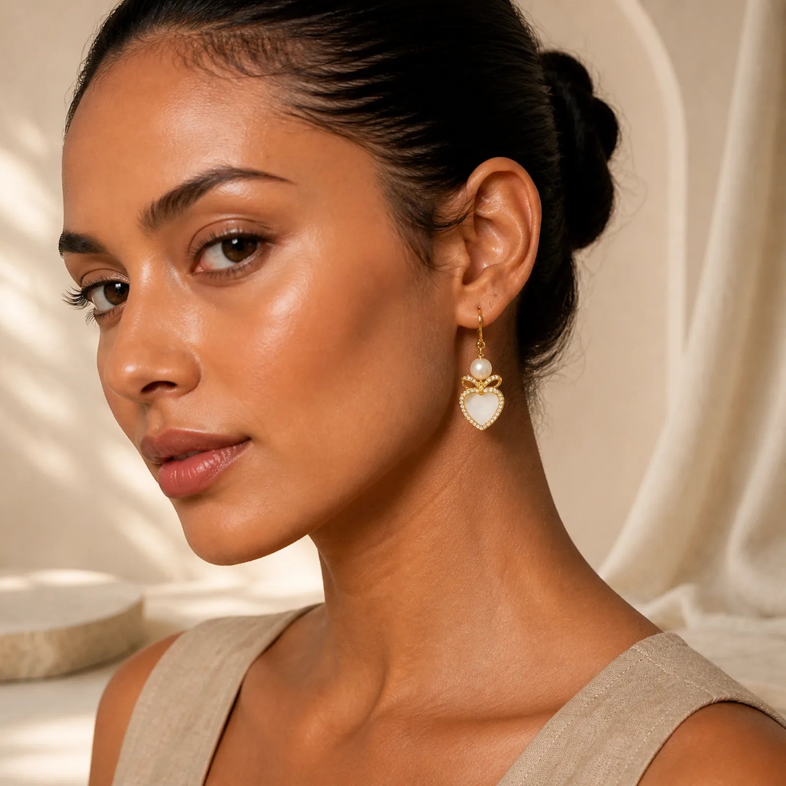 Copper Natural Pearl Heart Shape Drop Dangle Wisdom Earrings featuring Copper, Pearl