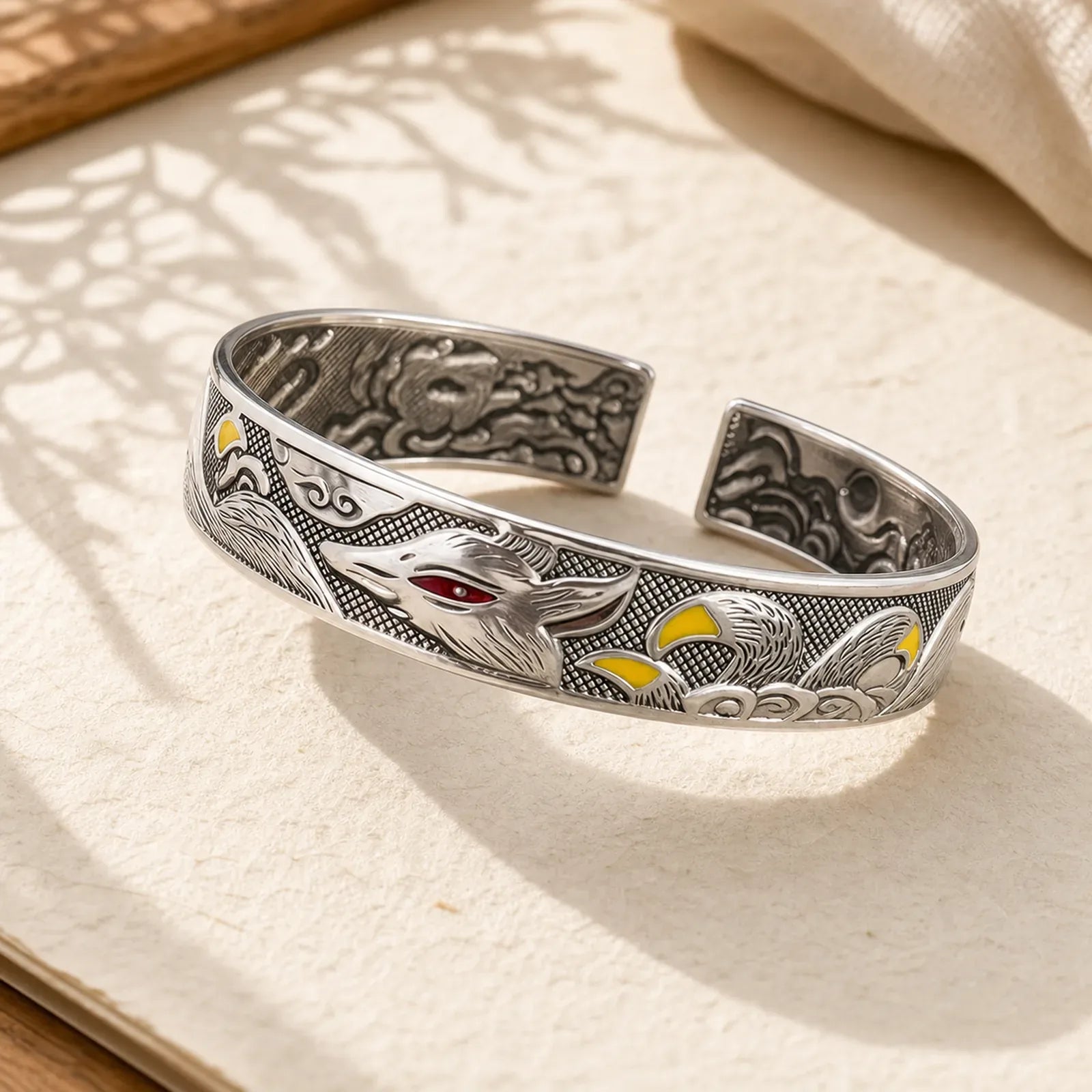 Copper Nine Tailed Fox Protection Open Adjustable Bracelet Bangle featuring Copper, Nine-Tailed Fox