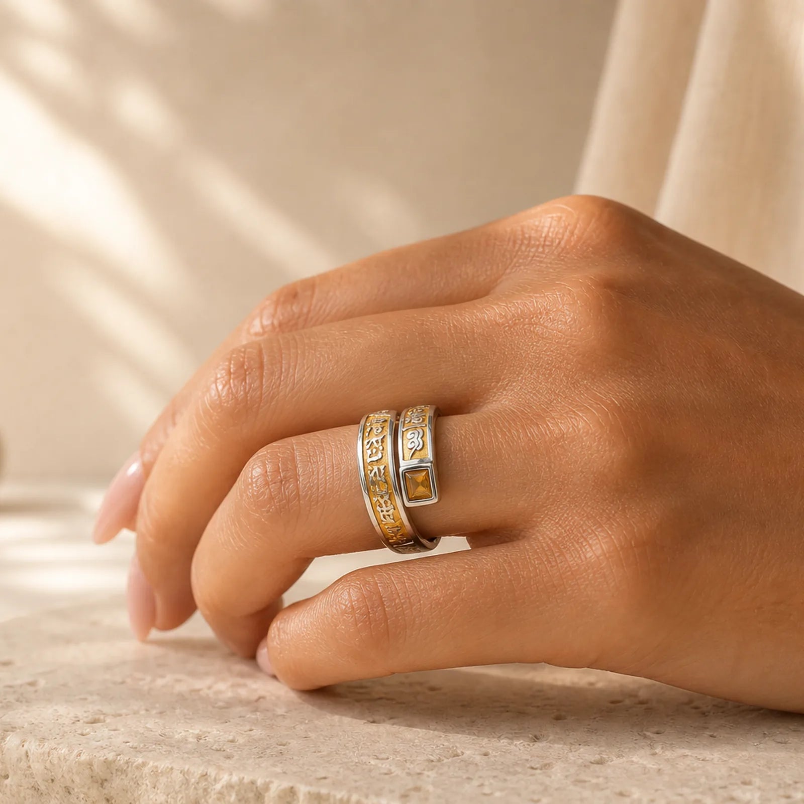 Copper Om Mani Padme Hum Grounding Wisdom Tibetan Adjustable Ring featuring Copper, Om Mani Padme Hum, Om