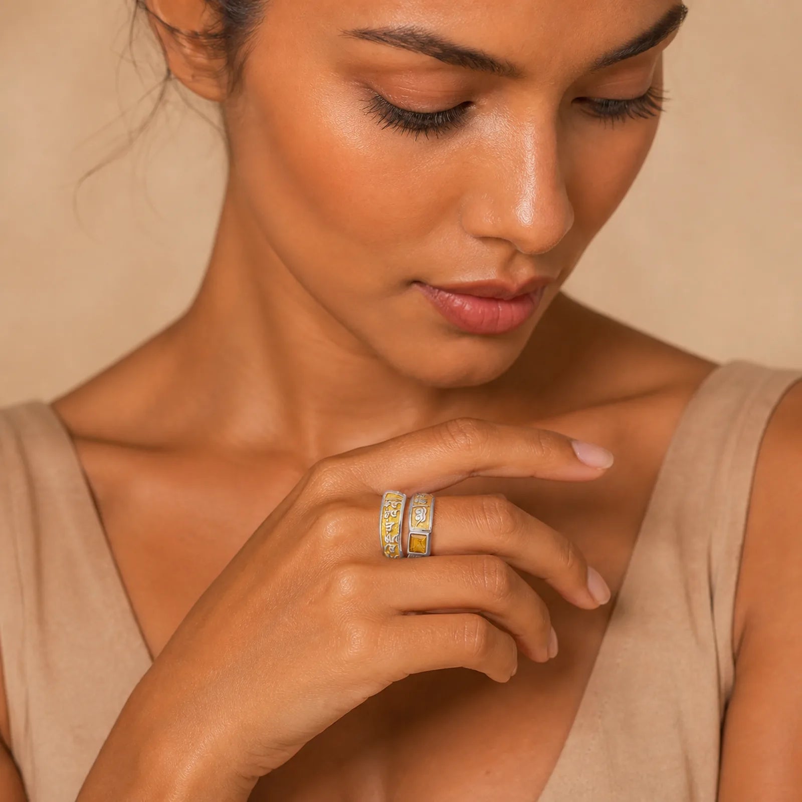 Copper Om Mani Padme Hum Grounding Wisdom Tibetan Adjustable Ring featuring Copper, Om Mani Padme Hum, Om