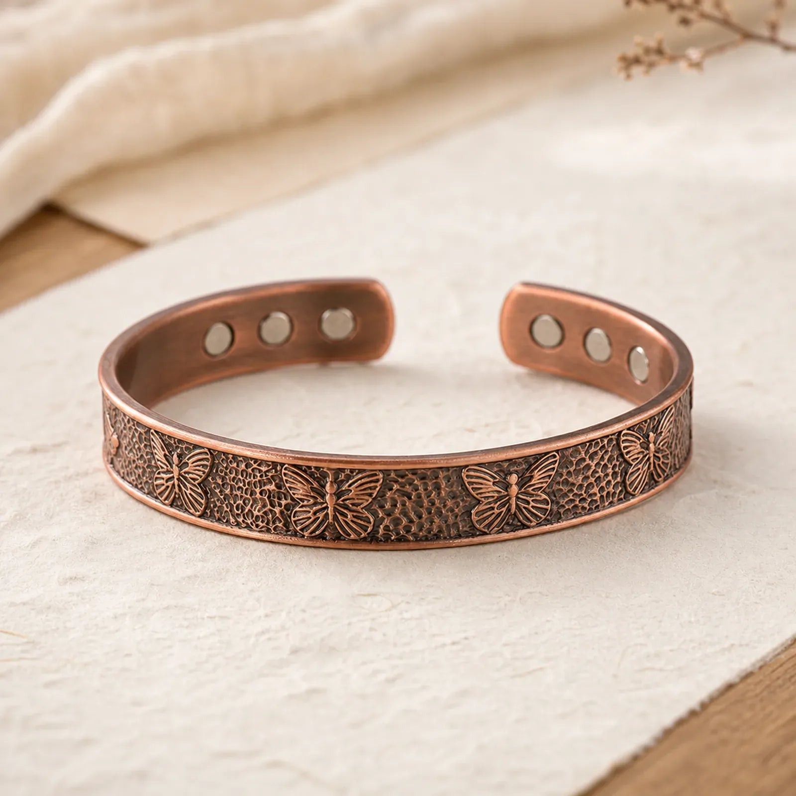 Copper Open Butterfly Balance Self Care Adjustable Cuff Bracelet Bangle featuring Copper, Butterfly, Feng Shui Butterfly