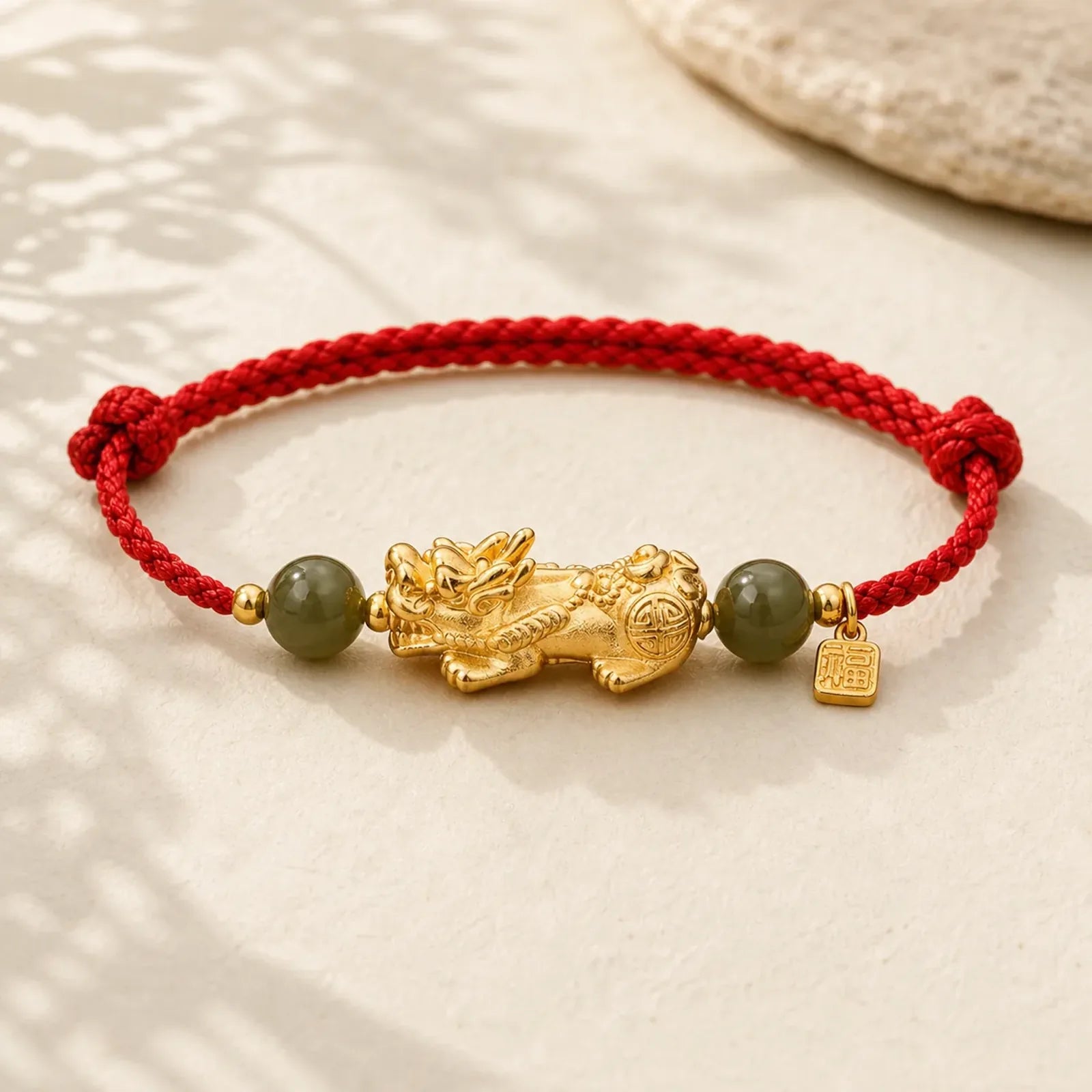 Copper Pi Xiu Fu Character Luck Red String Bracelet featuring Copper, Pixiu, Fu Character