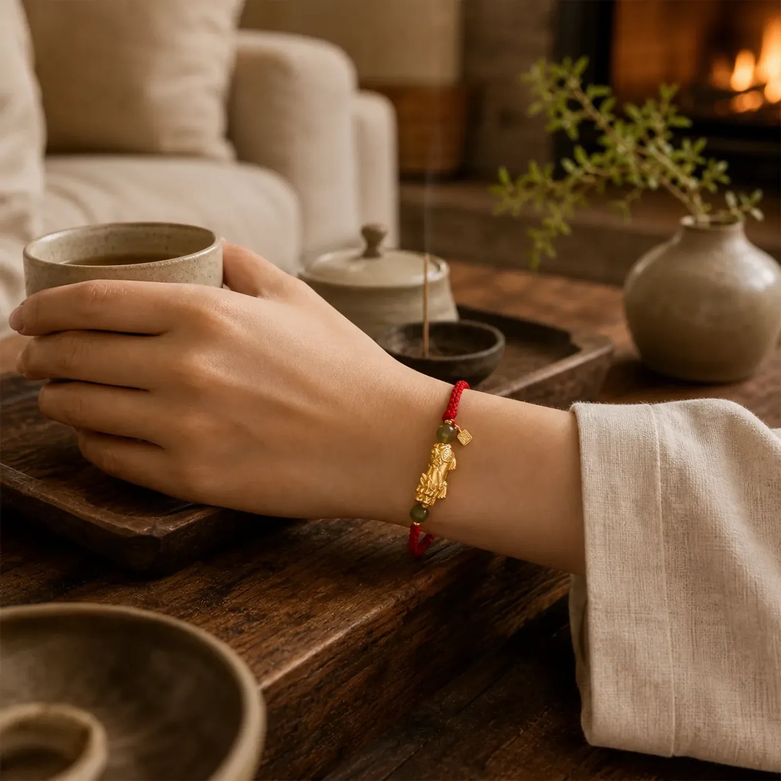 Copper Pi Xiu Fu Character Luck Red String Bracelet featuring Copper, Pixiu, Fu Character
