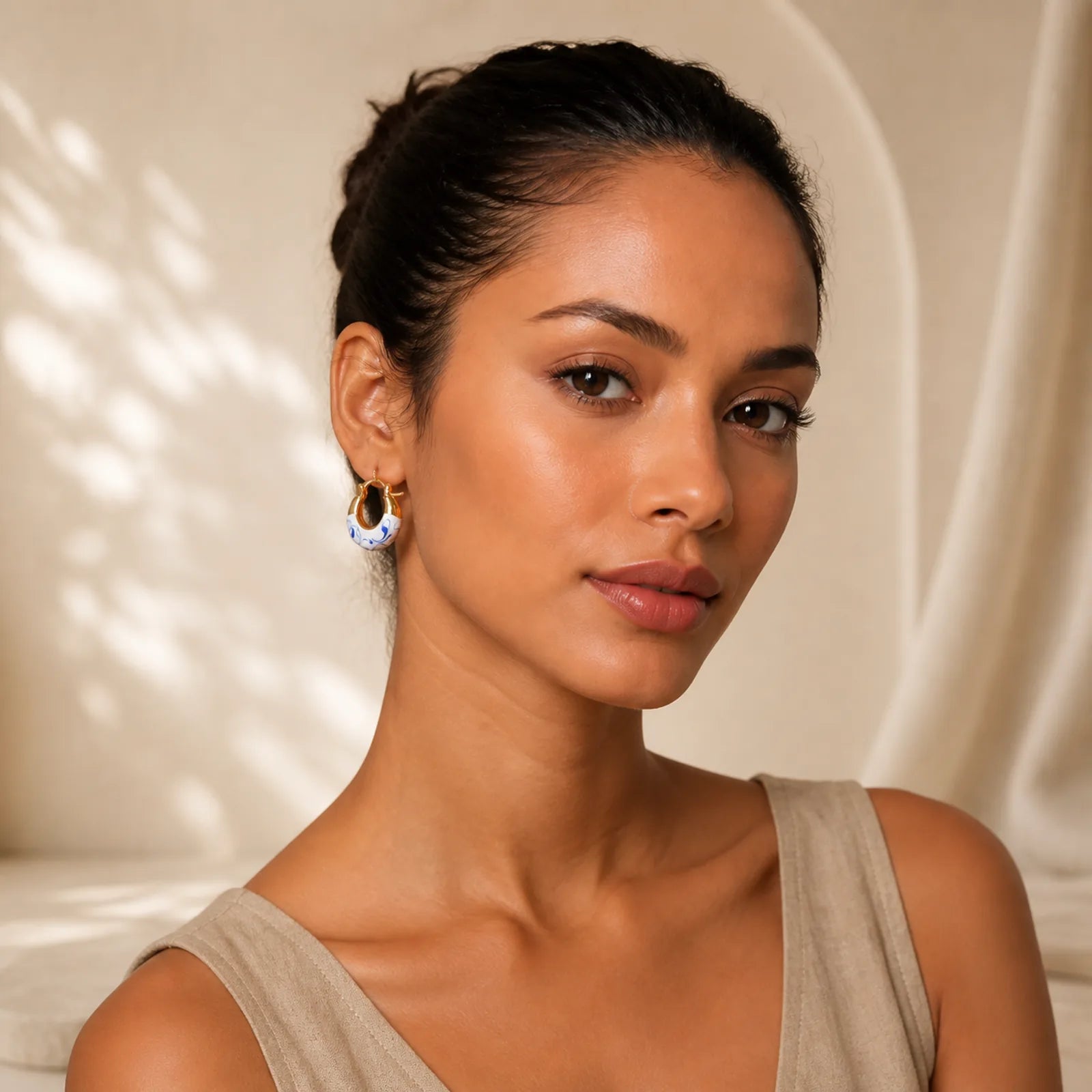 Copper Plated 18k Gold Enamel Glaze Healing Luck U-shaped Earrings featuring Copper