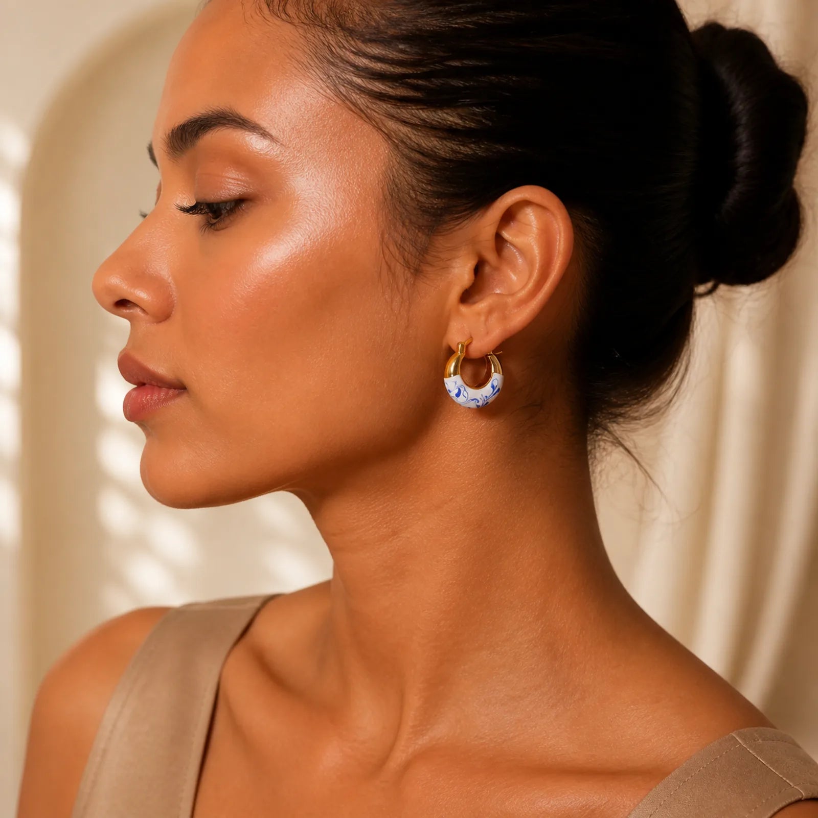 Copper Plated 18k Gold Enamel Glaze Healing Luck U-shaped Earrings featuring Copper