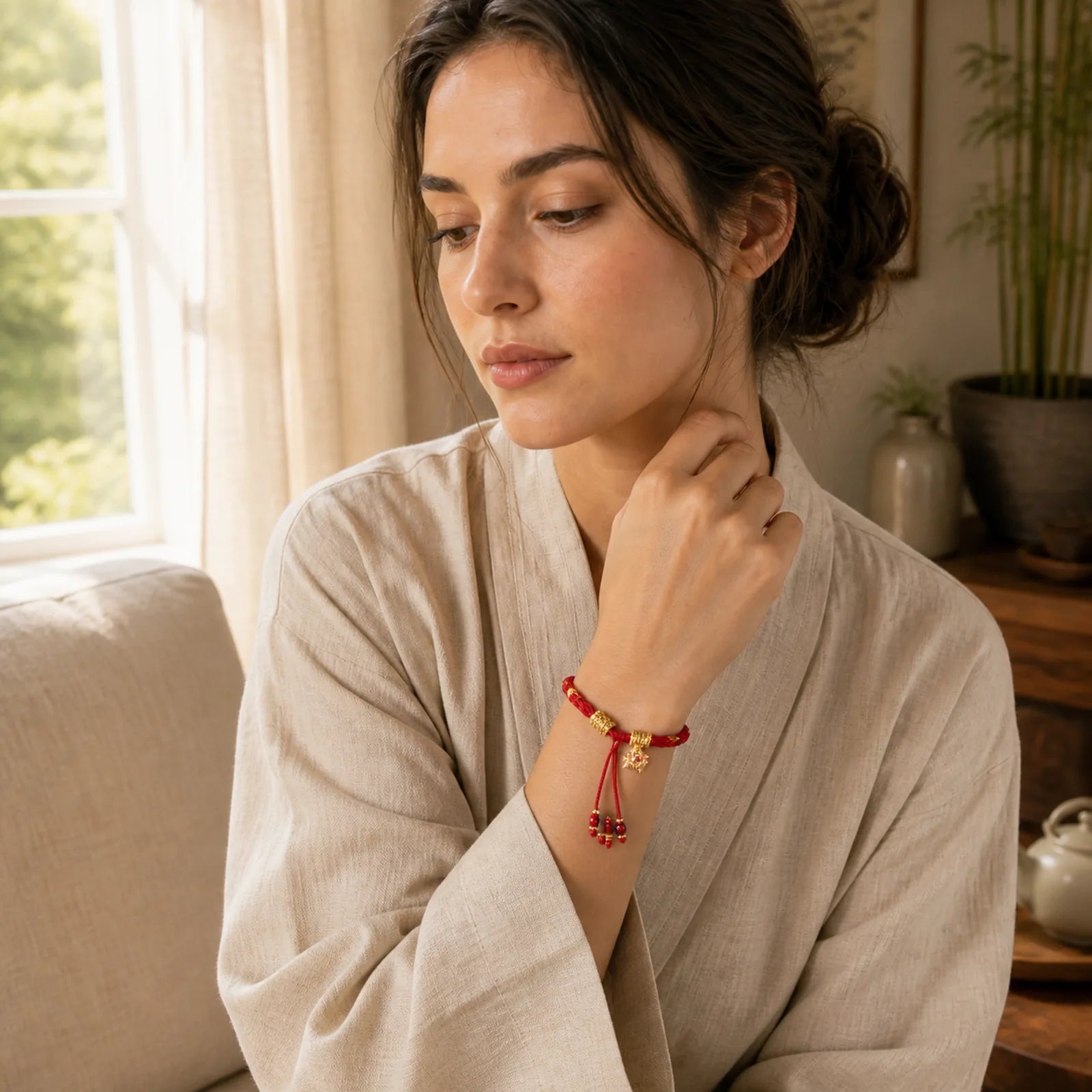 Copper Plated 18k Gold Year Of The Horse Fu Character Red String Luck Braided Bracelet featuring Copper, Horse, Fu Character