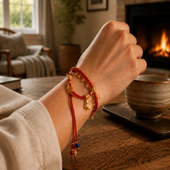 Copper Plated 18k Gold Year Of The Horse Fu Character Red String Luck Braided Bracelet featuring Copper, Horse, Fu Character