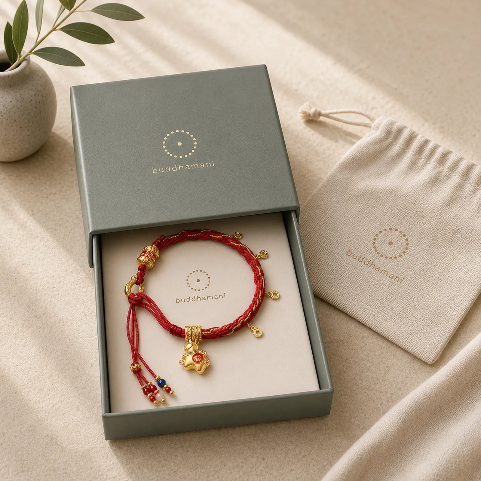 Copper Plated 18k Gold Year Of The Horse Fu Character Red String Luck Braided Bracelet featuring Copper, Horse, Fu Character