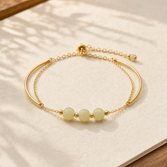 Copper Plated Gold Hetian Jade Bead Luck Double Layer Bracelet Bangle featuring Copper, Jade