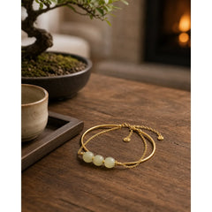 Copper Plated Gold Hetian Jade Bead Luck Double Layer Bracelet Bangle featuring Copper, Jade