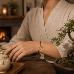 Copper Plated Gold Jade Peace Buckle Fu Character Year Of The Snake Red String Luck Bracelet featuring Copper, Jade, Peace Buckle