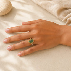 Copper Plated Gold Natural Jade Leaf Full Diamond Luck Adjustable Ring featuring Copper, Jade